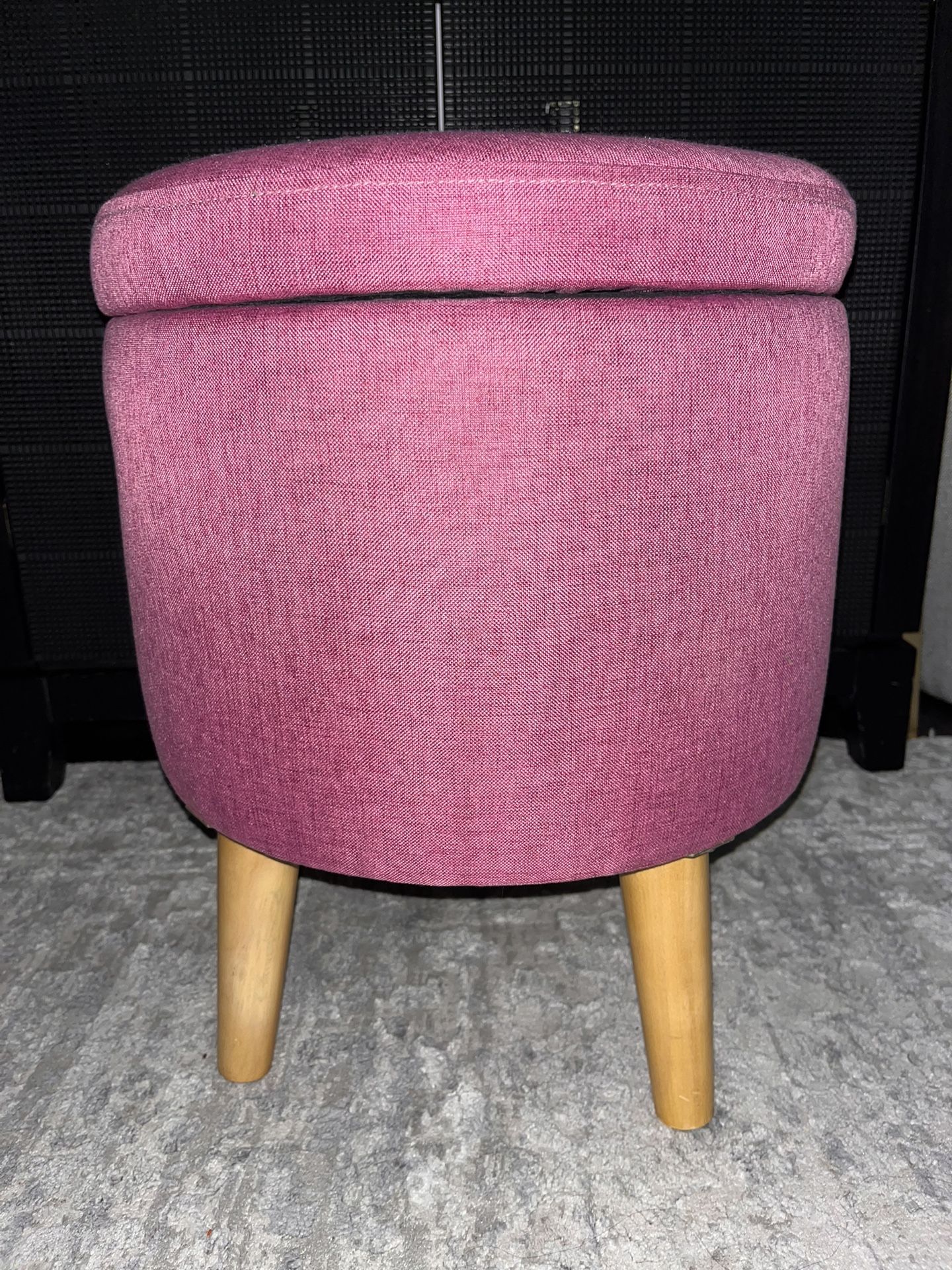 Round Storage Ottoman Foot Rest Chair - Small Stool Furniture Organizer and Seat with Wood Legs for Dorm, Living Room, Office, Closet, Vanity, Bedroom