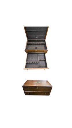  Reed & Barton Provincial Wooden Silverware Chest Box with Drawer — USA Eureka — Vintage Flatware Storage Box 