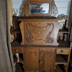 1890s era solid oak side board or buffet.  ANTIQUE