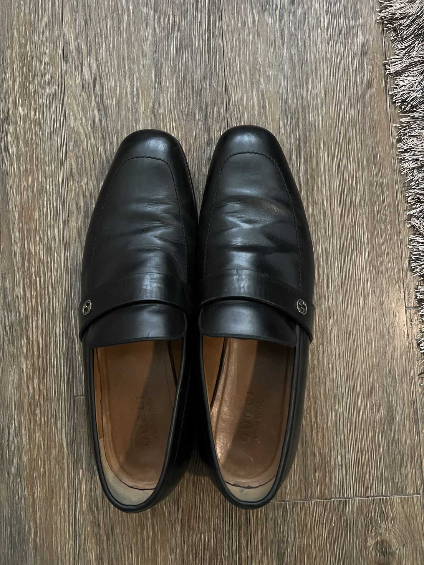 Gucci Black Leather Mens Loafers Interlocking GG 9.5 G / 10.5 US 