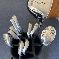 Golf Club Set, RH, (9) Irons + Taylor Made Driver + 23 Degree Hybrid + Golf Bag