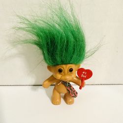 Vintage 1990s Troll Doll Green Hair #1 Dad Heart Tie