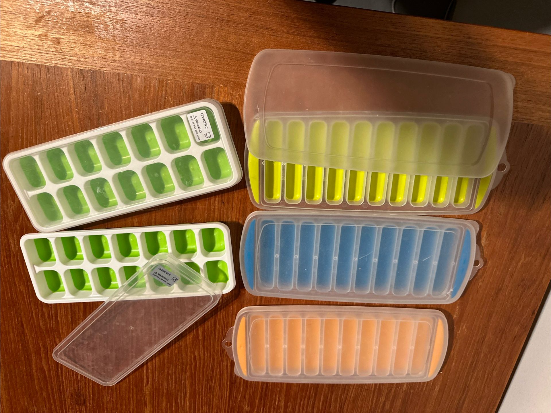 Ice Cube Trays Lot Of 5 With Lids Silicone & Plastic Mult Colors & Shapes