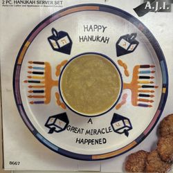 Chanukah Ceramic Latke Platter With Bowl