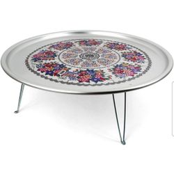 Korean Traditional Folding Snack Table – Retro Aluminum “Yang-eun Bapsang” with Flower Pattern (42.5cm)