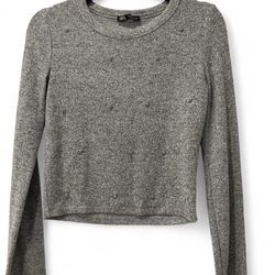 Women’s gray, soft-knit, cropped Zara sweater with embellishments size M
