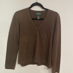 Lauren Ralph Lauren 85% SilkCardigan Light Sweater Women Large Chocolate Brown