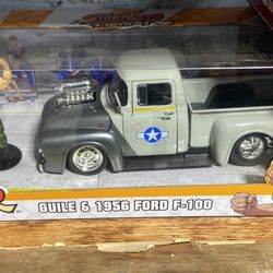 Street Fighter 1:24 1956 Ford F-100 Die-Cast Car & 2.75" Guile Figure, Toys for Kids and Adults