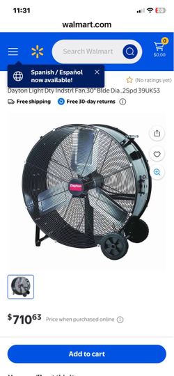 Dayton Light Dty Indstrl Fan,30" Blde Dia.,2Spd 39UK53