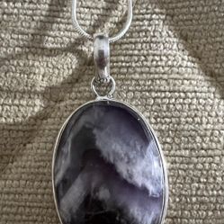 Oval Chevron Amethyst Pendant With Turkish Silver Necklace