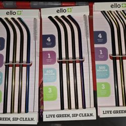 Ello stainless steel straws w/cleaner $7 ea.pack or $20 for all 3 NEW never used FIRM Parma 