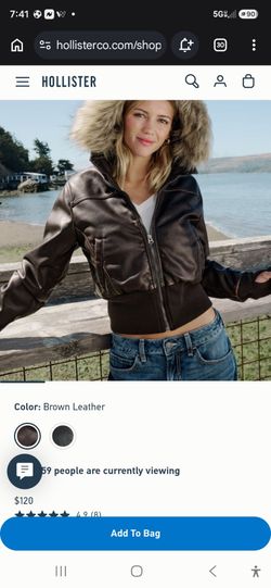 Hollister leather  coat with fur new