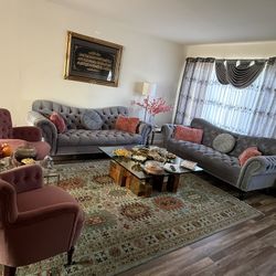 Beautiful complete sofa set for sale! Includes 2 large three-seater couches and 2 comfortable single