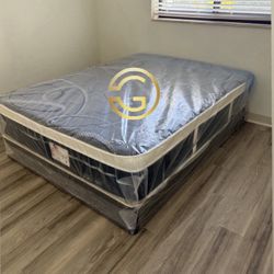 NEW Mattress Queen Size Plush Pillowtop With Box Spring // Offer  🚚