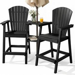 Tall Adirondack Chair Set of 2, All-Weather HDPE Chairs with Removable Double Trays, Bar Height Adirondack Chairs for Balcony, Deck, Patio, Backyard, 