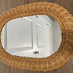 Vintage Wicker Rattan Oval Mirror