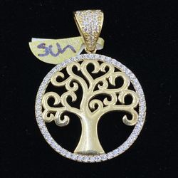 $625 Yellow Gold W Zirconia Tree Of Life Charm Pendant