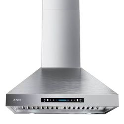 IKTCH 30 Inch 900 CFM Convertible Wall Mount Extractor Hood, Stainless Steel Kitchen Fireplace Vent with Gesture Sensor and Touch Control Switch Panel