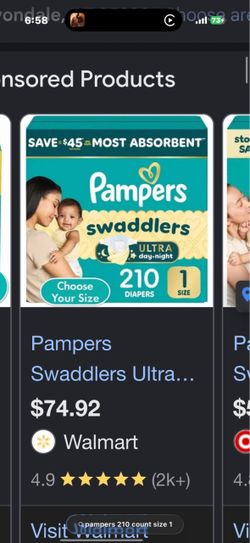 Pampers Swaddlers Ultra Day & Night Diapers Size 1