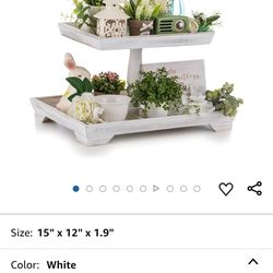 Tiered Tray for Table Decor: 2 Tier Serving Stand Farmhouse Decorative Tray for Coffee Bar Centerpiece Rectangle Wood Display Stands Kitchen Counter (