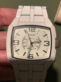 Folio White Watch with Square Face