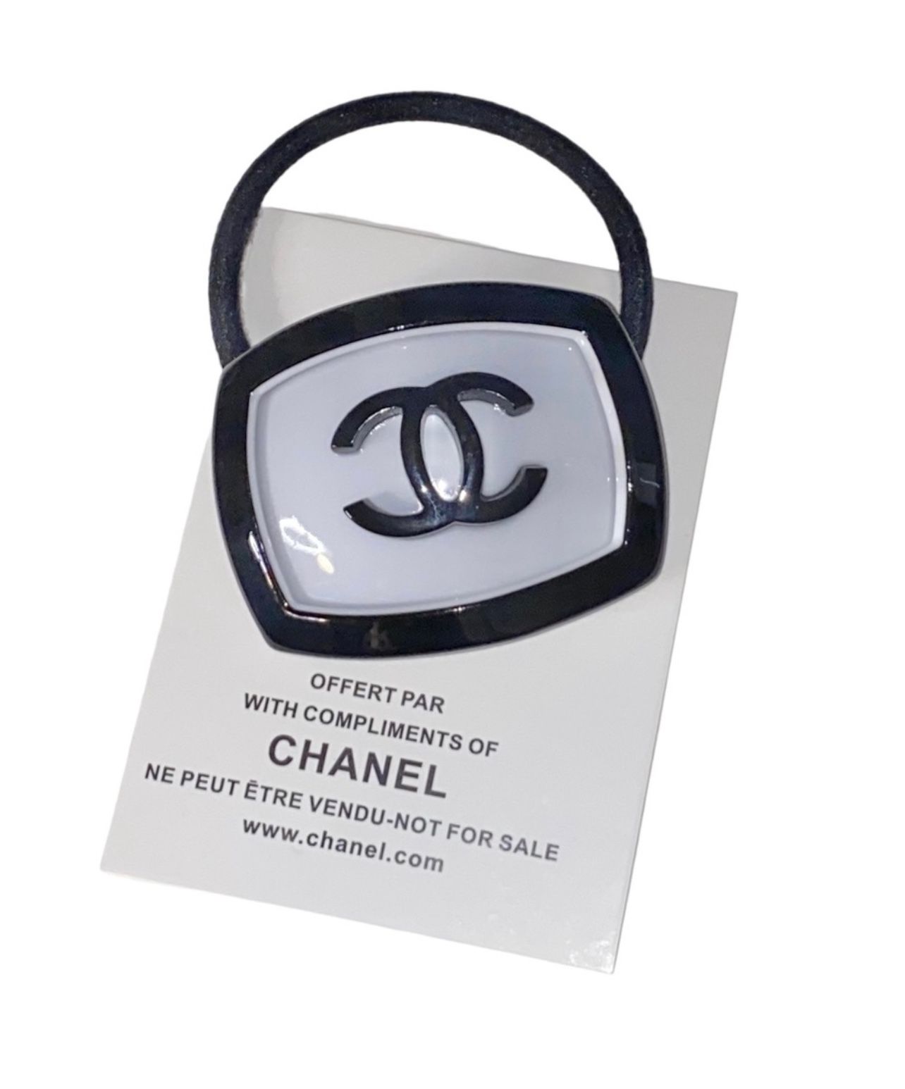 Chanel Hair Tie In Black And White Stamped On Back