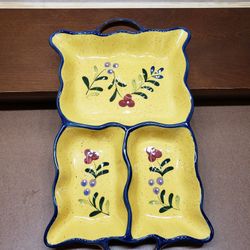 Baum Bros Style Eyes Blue Floral 3 Section Serving Tray