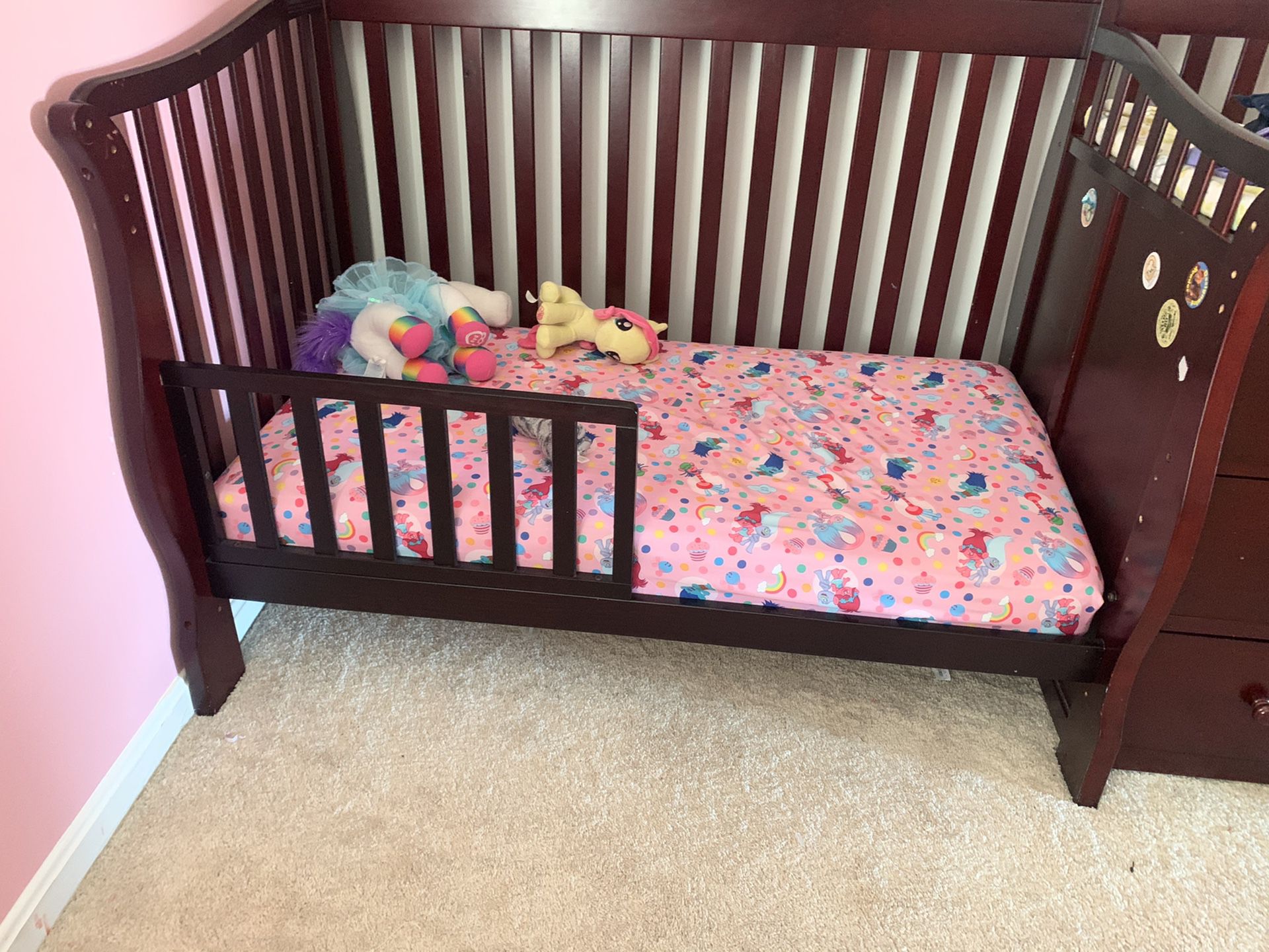 Baby’s crib with mattress for sale and guard rail