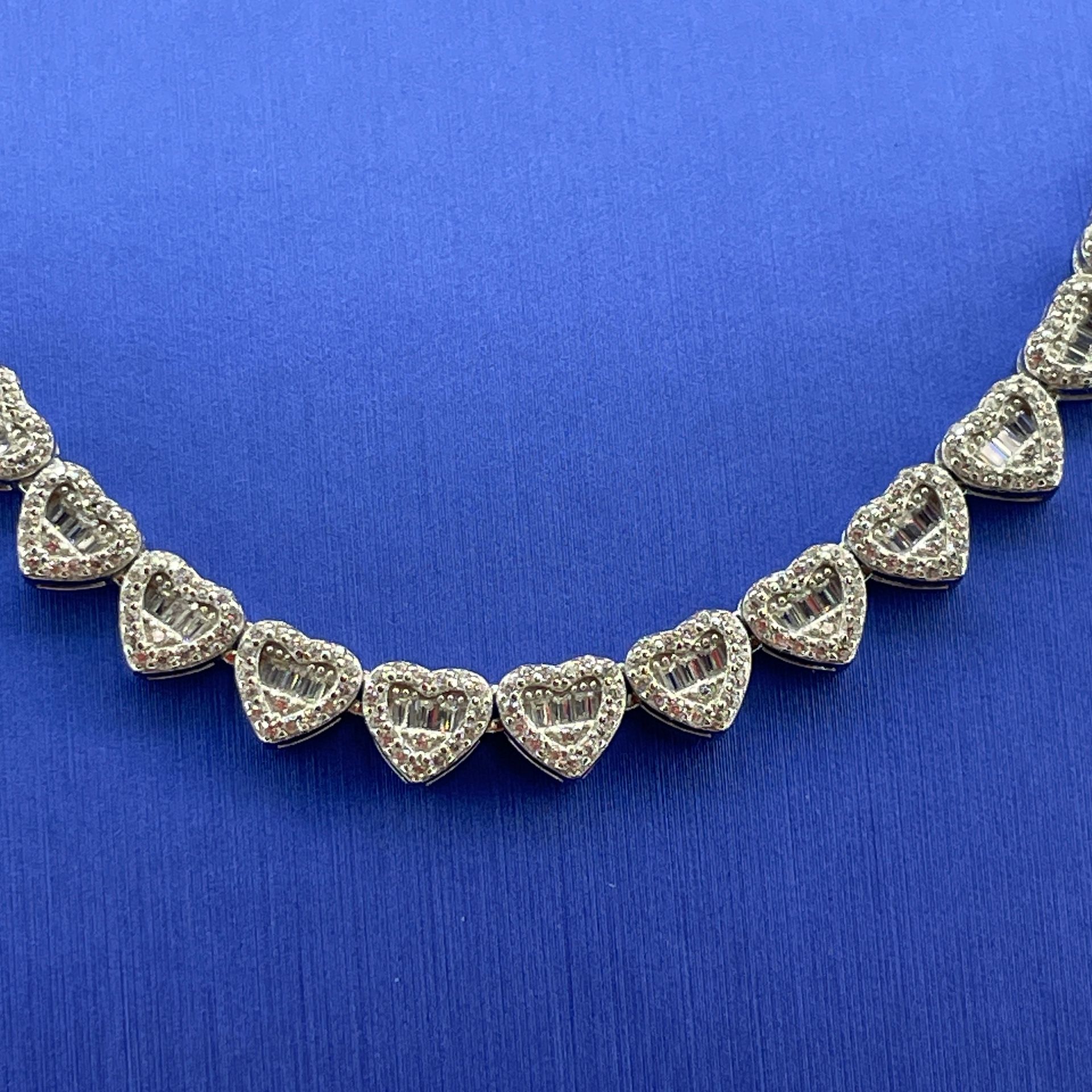 925 Sterling Silver CZ 18” Hearts Necklace 34.90g 6mm 200703/6