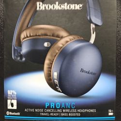 Brookstone Blue and Brown PROANC Over-Ear Headphones with Premium Comfort