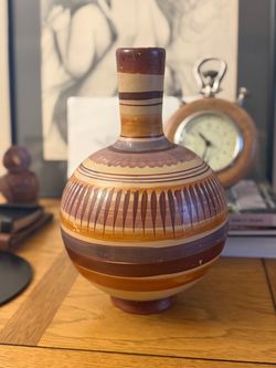 Vintage Hand-Painted Terracotta Vase – Folk Art Boho Decor – 13”