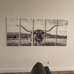 Wall Art 5 Pieces Long Horn Cow Cattle Country Western 