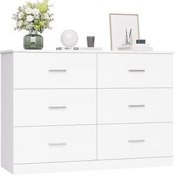 White 47.2” 6-Drawer Dresser - NEW
