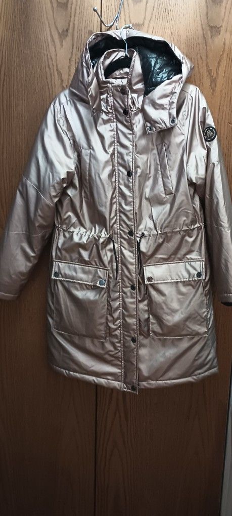 Next Puffer Jacket 14 Years Girls Gold Rose Zip Hoodie Pockets