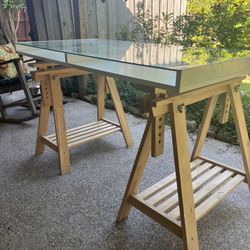 IKEA Adjustable Architectural Styled Glass Top Desk