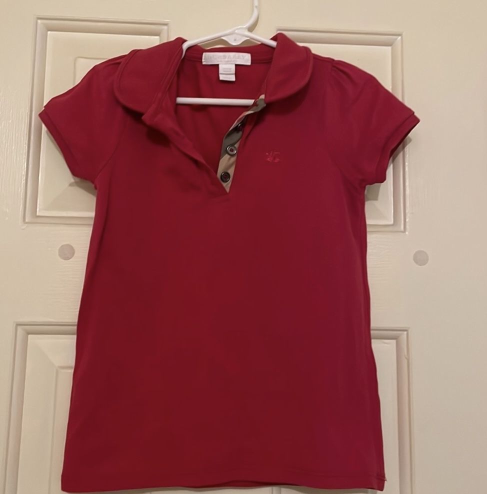Burberry Pink Girls Short sleeve 4 button polo shirt.