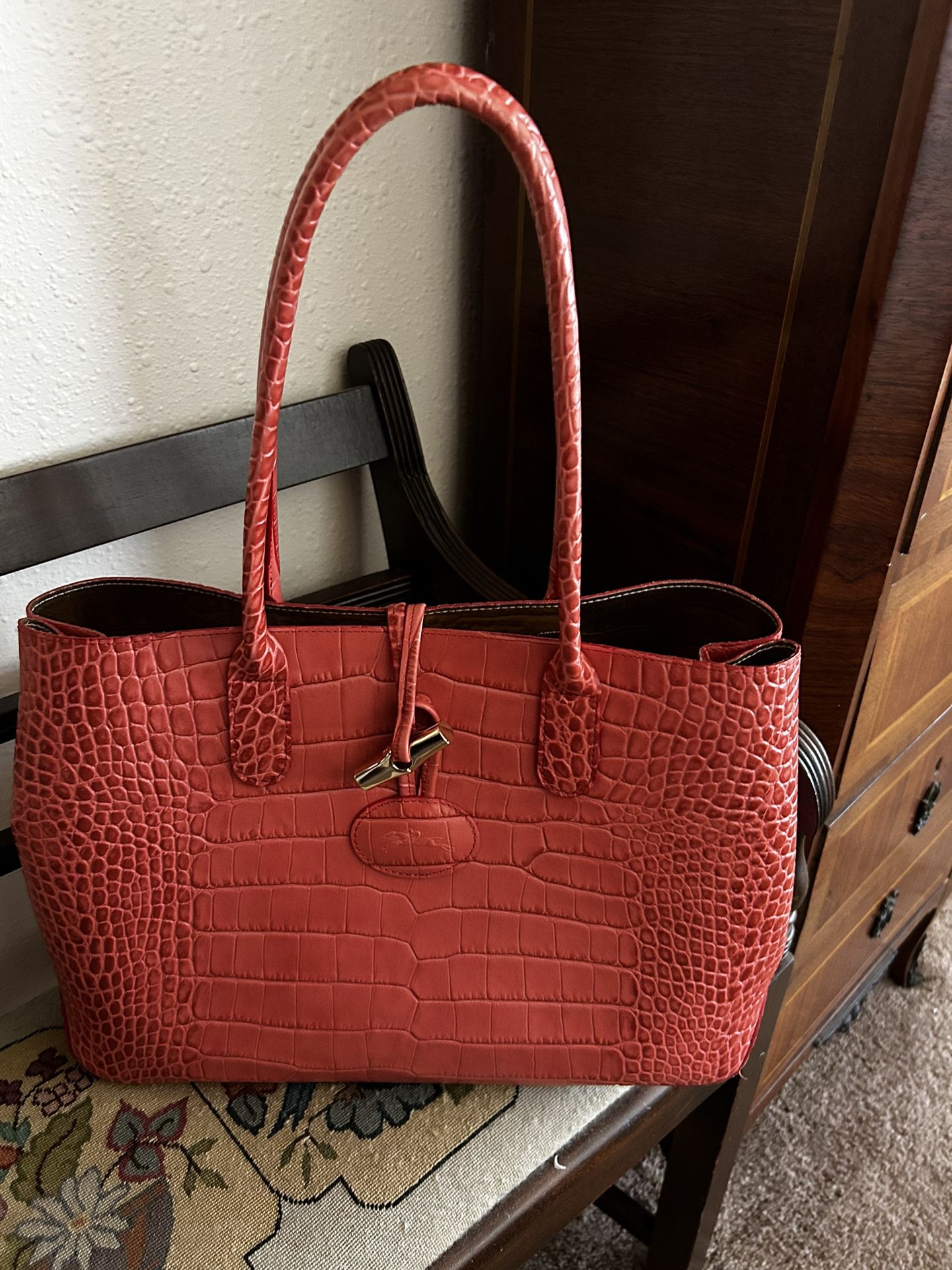 Longchamp Embossed Leather Tote Bag