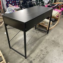 Assembled New Computer Desk with 2 Drawers, Simple Wooden Study Writing Desk with Steel Frame