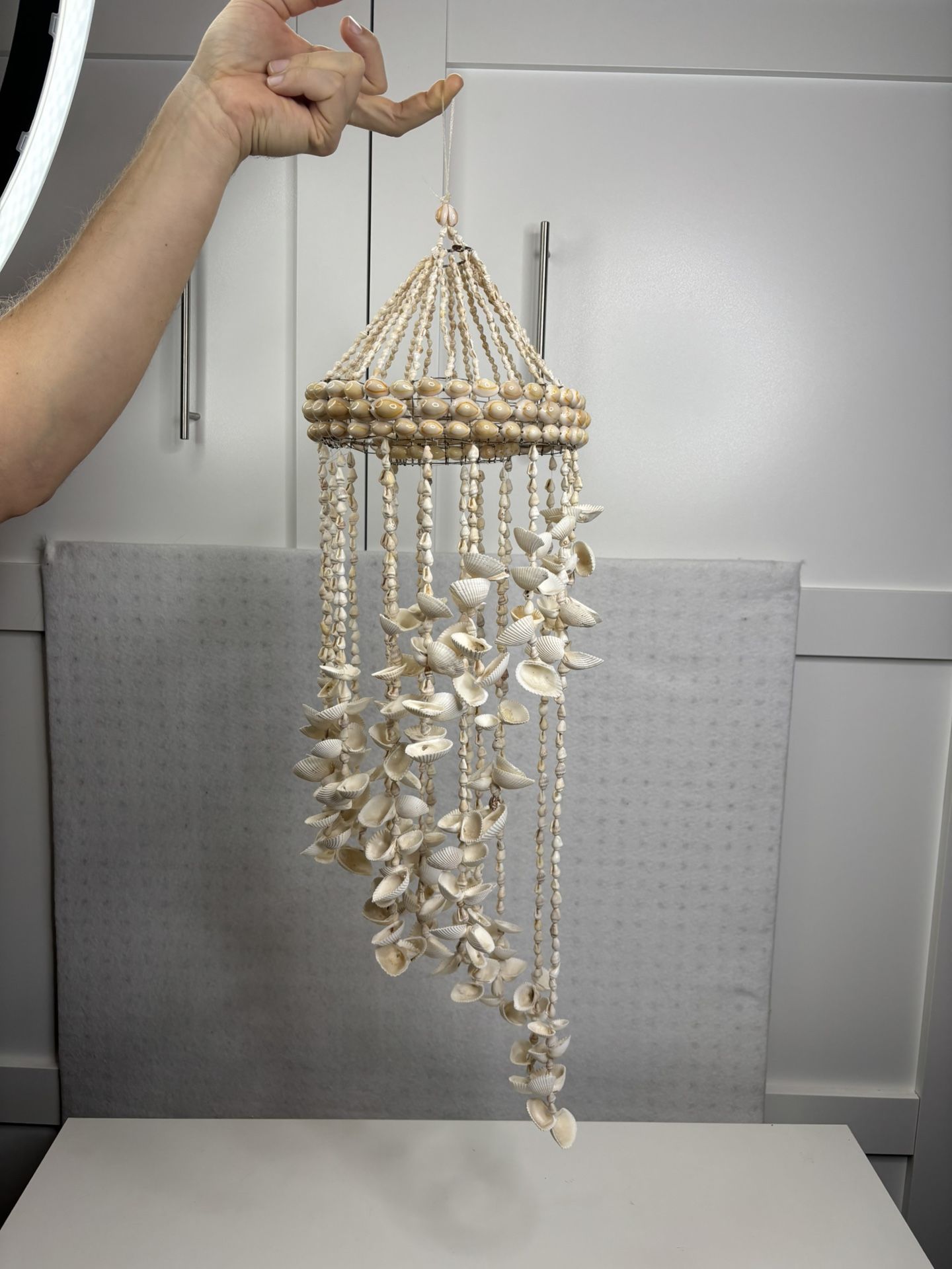 Vintage Boho Sea Shell Cascading Spiraling Hanging Chandelier Wind Chime Decor