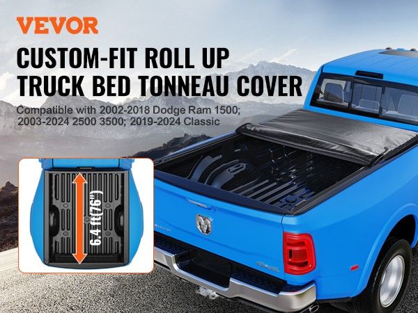 Vevor Roll Up Tonneau Cover- Fits 5.5' X 6.5' Bed