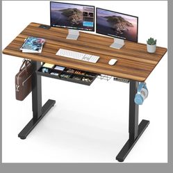 SHW 48-Inch Electric Height Adjustable Standing Desk with Memory Preset and Cable Management Tray, Walnut