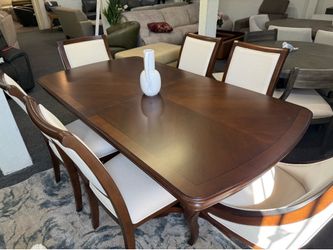Furniture- 7 pc brown cherry wood rectangular dining set- Nelman