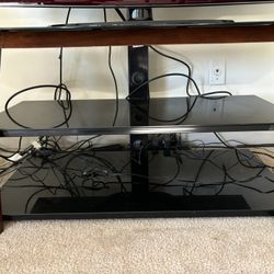 TV Stand- 3 Tiers- Black Tempered Glass And Faux Dark Wood Finish