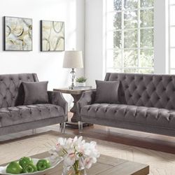Brand New Grey Transitional Style Sofa & Loveseat