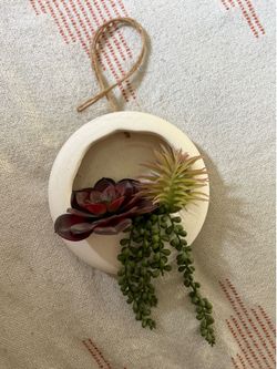 Artificial Succulent Hanging Wall Decor in White Ceramic Planter, 9in