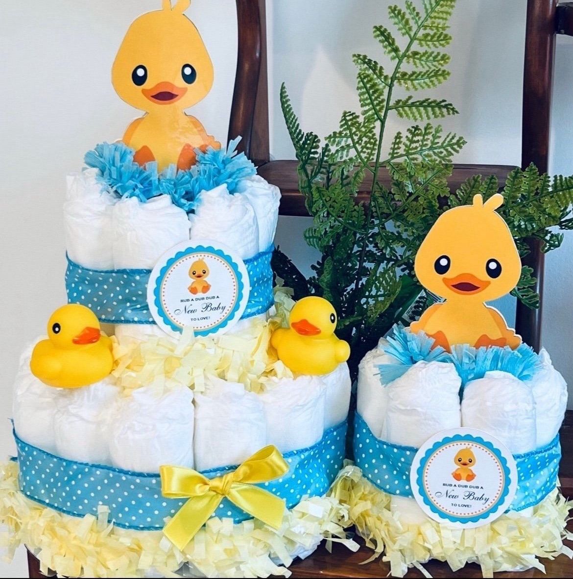 RUBBER DUCKY DUCK blue yellow baby shower diaper cakes