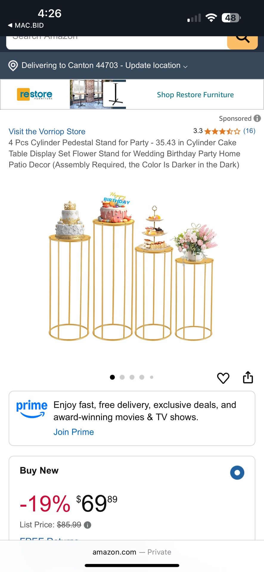 Cylinder Pedestals-New In Box