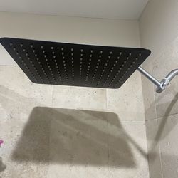 16” Square High Pressure Rainfall Bathroom Shower Head - Black 