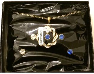 NEW! Jewelry set Ribbon Sept Birthsone blue sliver necklace earring ring sets