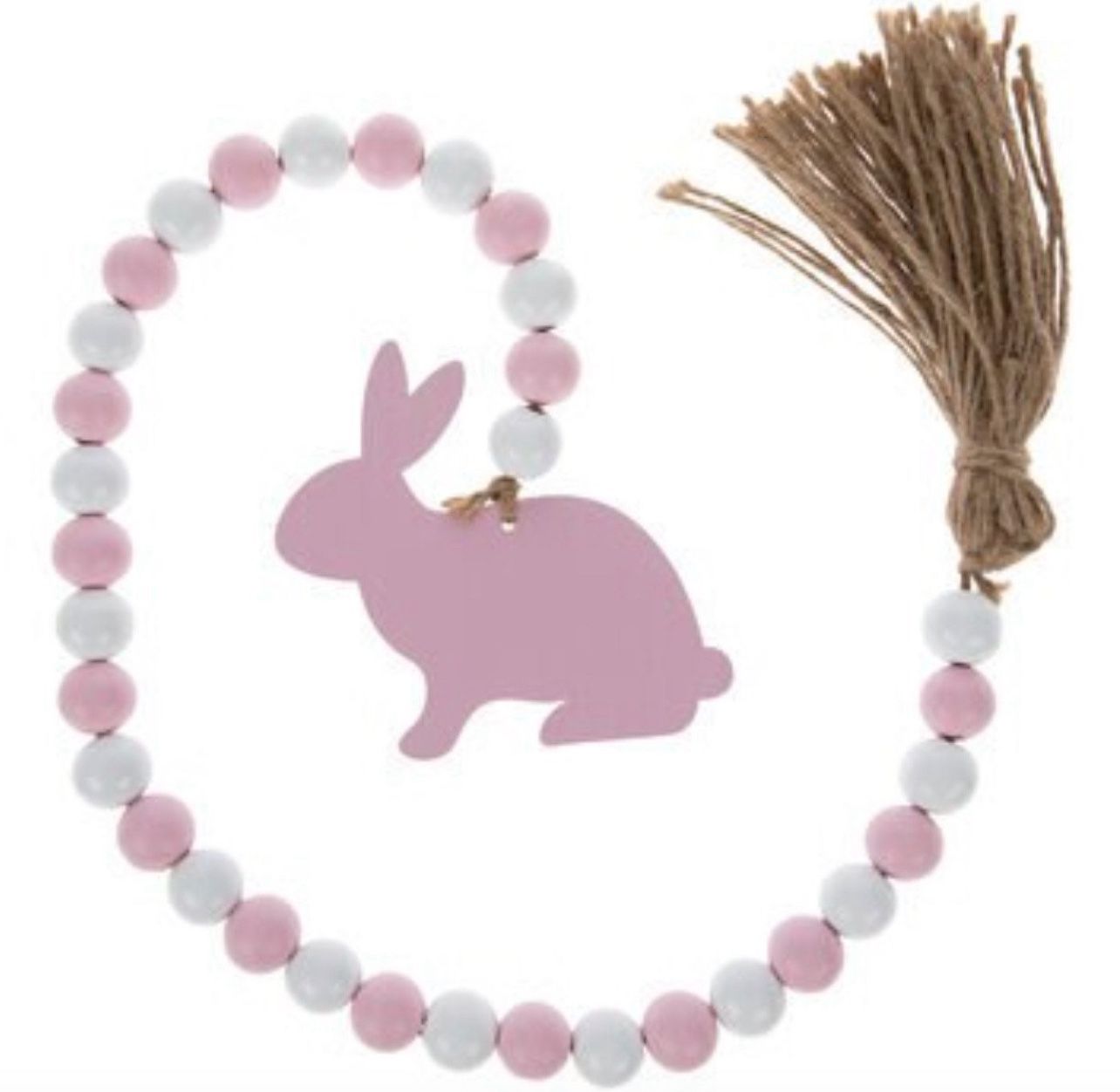 Pink and White Bunny Beaded Wood Garland Easter Spring Decoration